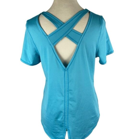Avía turqoiuse activewear short sleeve top t-shirt cross back back slit sz XL - Picture 6 of 9
